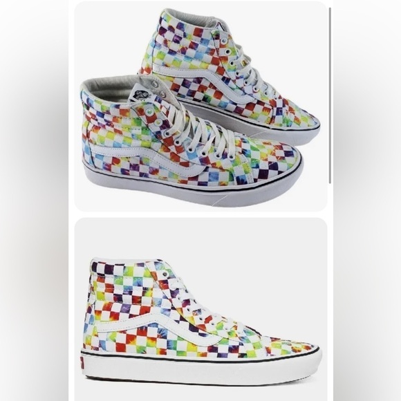 Vans Comfycush Sk8 Hi Sneaker Festival Shoe Rainbow Tie-Dye Checker Sz 10.5 12 - Picture 14 of 16